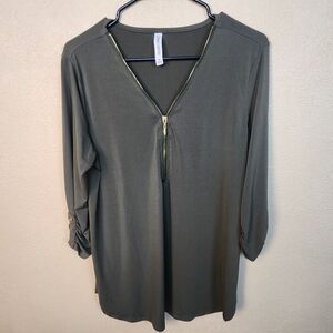 Zenana Outfitters Olive Green Tunic Zipper XL (5998)